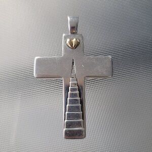 Sterling & 14K "Stairway To Heaven" Cross Pendant by KC Studio